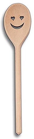 5x Kochutensilien Löffel oder Pfannenwender mit Motiv aus Holz (Ovaler Kochlöffel/Gesicht mit Herzaugen)
