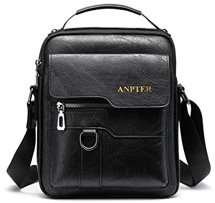 ANPTER Umhängetasche PU Leder Herren Schultertasche Herrentasche Shoulder Bag Seitentasche Crossbody Vintage Umhängetaschen Handytasche Messenger Bag Umhängen Tasche Man (Schwarz Schultertaschen)