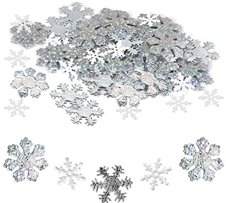 CODIRATO 300 Stück Schneeflocke Tischdeko Konfetti Glitzer Schneeflocke Konfetti Weihnachten Dekorative Konfetti Silber Schneeflocken Pailletten Winter Tischkonfetti für Weihnachten Hochzeit Deko