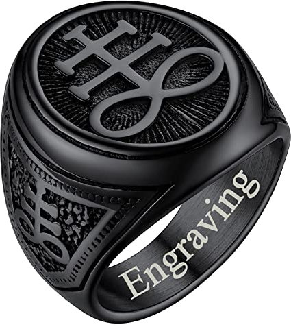 FaithHeart herren Männer Leviathan Kreuz Fingerring Statement Bandring Punk Siegel von Satan Bandring Hip pop Partnerring Freundschaftsring mit Gravur