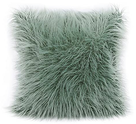 KABELIF Kunstfell Langhaar Kissenbezug | Zierkissenbezüge | Sofakissen, Couchkissen, Kuschelkissen, Dekokissen | Couch Stuhl Sofa Wohnzimmer Schlafzimmer Deko waschbar | 45x45 cm (Grün)