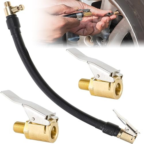 YUEMING Ventilverlängerung, 40cm Inflator Pumpe Schlauch, Autoventil Hebelstecker Air Chuck Hebelstecker Reifenfüller mit 2 Autoventil Adapter für Auto Fahrrad Motorrad