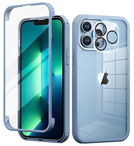 seacosmo für iPhone 13 Pro Hülle mit eingebautem Panzerglas Displayschutz und Kamera Schutzfolie [9H HD], 360 Grad Handyhülle Ganzkörper Stoßfeste iPhone 13 Pro Case - Blau