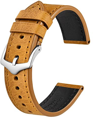 BISONSTRAP Uhrenarmband aus Italienischen Leder, Armband aus Öl Wachs Kalbsleder, 20mm, Goldbraun