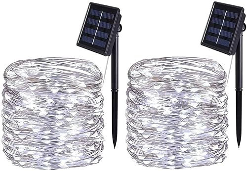 [2 Stück] Solar Lichterkette Aussen,BOLWEO 12M 120 LED Lichterkette Außen Wasserdicht Kupferdraht Beleuchtung für Weihnachten,Garten,Terrasse,Hof,Bäume,Party,Hochzeit,Innen/Außen Dekoration(Kaltweiß)