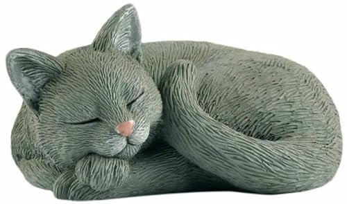 JFSM INC. Dekofigur schlafende graue Katze, zusammengerollt, handbemalt, 7,6 cm
