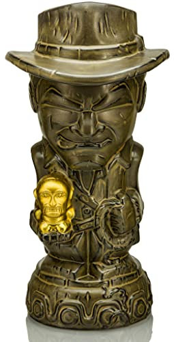 Geeki Tikis Indiana Jones Tasse en céramique avec idole de fertilité dorée | Gobelet à cocktail pour liqueur, boissons | Contenance : 591 ml