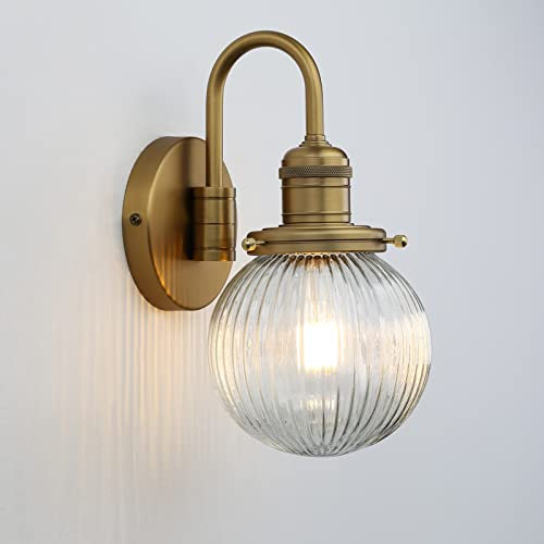 Yosoan Retro Glass Ribbed Sconce Wall Light,Industrial Globe Wall Light Fixtue for Kitched Living Room Bedroom (Antique Gold)