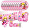 41 Geburtstag Party Supplies Set, Super Princess Peach Partygeschirr, Kindergeburtstag Mädchen Party Geschirr, Teller, Tassen, Servietten, Tischtuch für Kindergeburtstag, Ausreichend für 10 Gäste