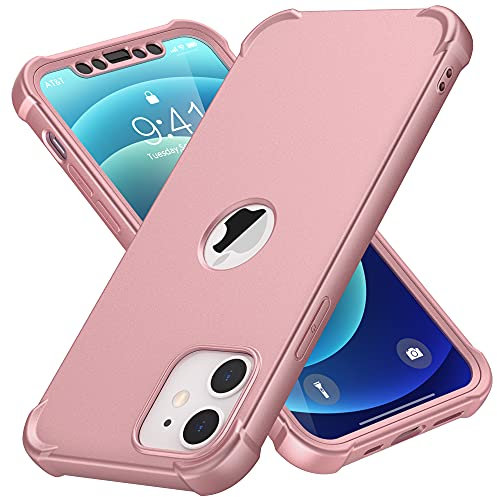 ORETECH für iPhone 12 Mini Hülle, mit 2 Stück Schutzfolie, 360 Grad Ganzkörper Stoßfest Kratzfest Silikon Handyhülle für iPhone 12 Mini 5,4 Zoll, Roségold