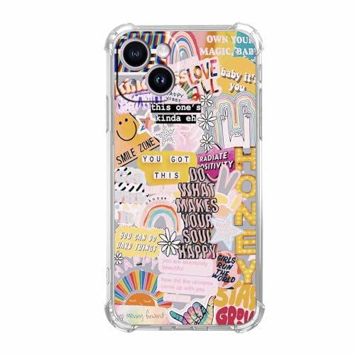 Vesidurt Positive Quotes Collage for iPhone 15 Plus Case,Hippie Indie Aesthetic Pattern,Unique Soft TPU Bumper Case for iPhone 15 Plus