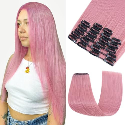 Elailite Extension Capelli Clip in Hair Extensions [180g Voluminoso] 12 Ciocche Separate Colorate Lisce 55cm Capelli Finti Set da 12 Fasce # Rosa Cenere