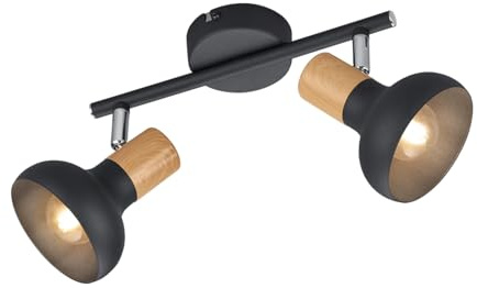 Reality Leuchten Spotbalken Latika R81522032, Metall Schwarz matt, Holznachbildung, exkl. 2x E14