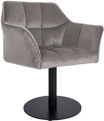 CLP Loungesessel Damaso I Esszimmerstuhl Mit Kunstleder-, Stoff-, Filz- Oder Samtbezug I Lounger Mit Schwarzem Metall-Gestell, Farbe:grau, Material:Samt