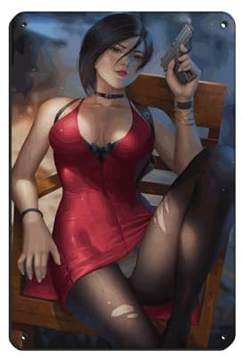 Resident Evil Ada Wong 4 Poster Retro Poster Metall Blechschild Chic Art Retro Eisen Malerei Bar Menschen Höhle Cafe Familie Garage Poster Wanddekoration 20 x 30 cm