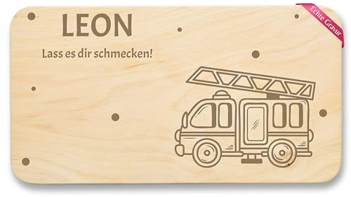 Frühstücksbrettchen Holz Natur - Feuerwehrauto Name I Kinder I Jugend Feuerwehr Geschenk - 22x12 - Holz - feuerwehrgeschenk feuerwehrgeschenke feuerwehrmann auto frühstücksbrett
