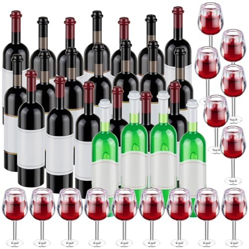 24 mini botellas de vino, botella de vino tinto en miniatura a escala 1:12, botellas en miniatura de casa de muñecas, mini copas de cóctel, tazas de bebida para casa de muñecas, accesorios de