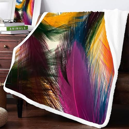 Feder Sherpa Decke 130x150cm Kuscheldecke Flauschig Fleecedecke Farbe Klein Winter Dicke Warm Kunstfelldecke für Kinder Knie Sofa Wohnzimmer