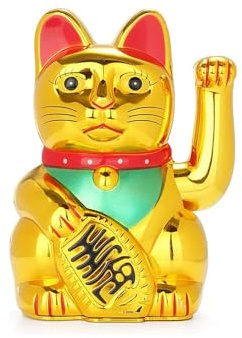 Avilia Chinesische Glückskatze mit Fleece – Japanische Glückskatze Maneki-Neko für Haus und Restaurant, aus ABS, 20 x 15 cm, goldfarben