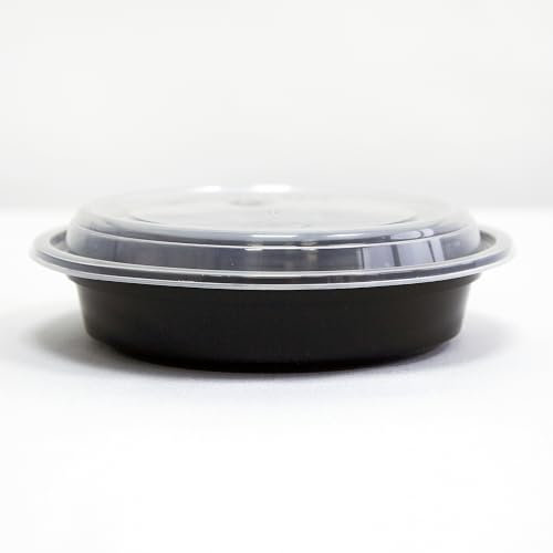 Decor Essentials Plastic Food Storage Containers (Round Containers 750ml - Black with Clear Lids)