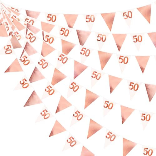 26FT Rose Gold 50th Birthday Party Decorations Pink Fabric Pennant Banner Garland Streamers for Womens 50 and Fabulous Birthday Cheers to 50 Years Anniversary Home Outdoor Garden Decor Supplies