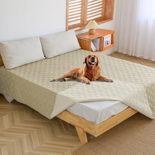 WIKEHOEX wasserdichte Hundedecke - Robuste rutschfeste Hundematte,173x 203cm Outdoor Hundematte Maschinenwaschbar beidseitiger Sofabezug als Schutz für Sofa & Bett-Beige+Elfenbeinweiß