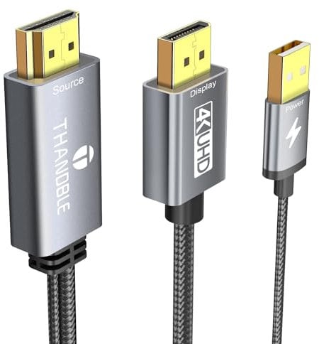 THANDBLE Active HDMI to DisplayPort Cable 6FT (4K60Hz), Uni-Directional HDMI Source to Display Port Monitor Adapter, Male to DP Female Compatible PC, Graphics Card, Laptops, PS5
