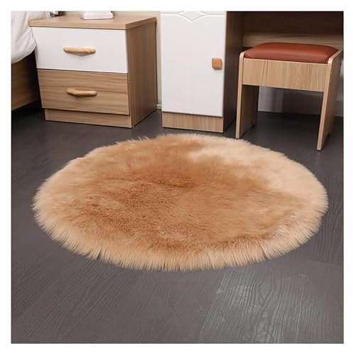 SMTCM Faux Lammfell Schaffell Runder Teppich 40 * 40cm Soja Flauschig Kunstfell Teppich Longhair Fell Weiche Nachahmung Wolle Bettvorleger Sofa Matte Rutschfester Waschbarer Plüsch Fußmatte Heim Deko