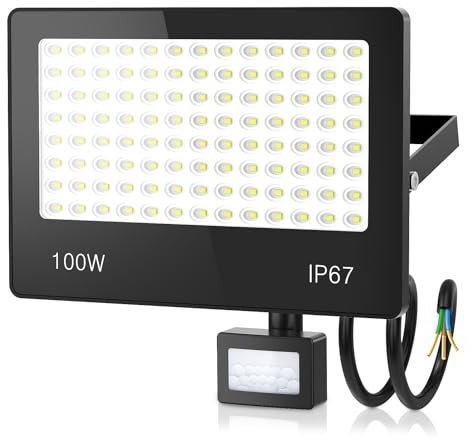 HAPYLUMI LED Strahler mit Bewegungsmelder, 100W 10000LM LED Fluter Außen IP67 Wasserdicht, 6500K Kaltweiß Scheinwerfer Aussenstrahler für Garten Garage Haus Hof