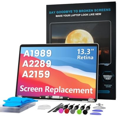 LHM A1989 A2159 A2289 Bildschirm Ersatz für MacBook Pro 13,3 Zoll 2018-2019-2020 Jahr Retina (EMC 3358 3214 3348 3301) 2560 x 1600 Full LCD Display Assembly with Fix Kit (A1989) Silber