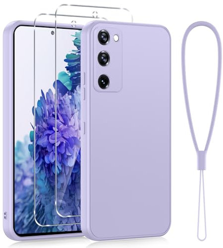 Viojrlra Protection Complète Silicone Coque pour Samsung Galaxy S20 FE(5G)/S20 Lite/S20 Fan Edition 6,5 avec 2 Pièces Verre Trempé, Housse Fine Antirayures étui pour Samsung S20 FE Con Cordon, Violet