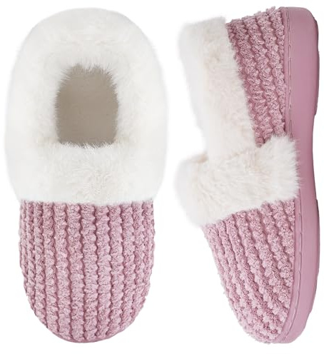 Women's Memory Foam Slippers - Warm & Comfortable for Winter (Pink, 3/4 UK)