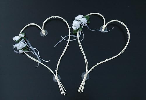 VIP Girlande 30 Azaleen 30 Rosen 18 extrastarken Saugnäpfen 2 x 180 cm Girlande 4 Türgriffdekorationen 2 Rattanherzen Braut Paar Autoschmuck Hochzeit Car Auto Wedding PKW ®Auto-schmuck (EH Weiß 1/2)