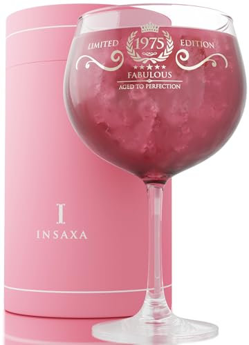 Insaxa 50th Birthday Gifts for Women - Fabulous 1975 Large Gin Balloon Glass (730ML)