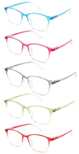 LANLANG 5er-Pack Lesebrillen 4,0 für Damen Herren in 5 Farben, darunter 4,0 Dioptrien, klare Gläser, R-T001