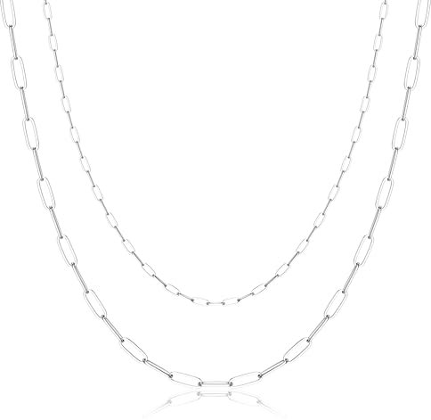 CASSIECA 2 Pezzi Collana Donna, Collane Catena Graffetta Argento Chaine Acciaio Inossidabile per Donne Ragazza Collana Impilabile Gioielli da Donna Oro/Argento/Oro Rosa