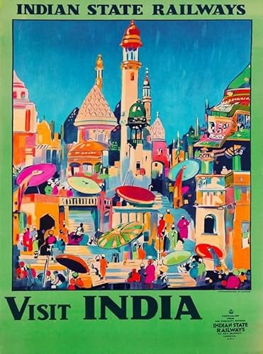 Jigsaw Puzzles 1000 Pieces Indian State Railways Visit India Vintage Railroad Travel Advertisement Print Wall Art Wooden Puzzle Toys Games for Adults Children Kids Teenagers Gift