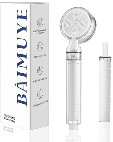 BAIMUYE Filter Shower Head, High Pressure Handheld Shower Head, Universal Connector, Water Impurities Removal Shower Filter, Residual Chlorine Removal, Soften Water (White)