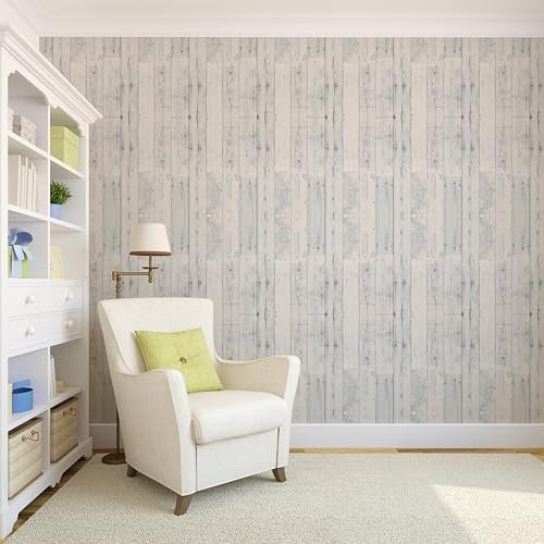 AMIGO Rustikal Holzpaneel-Effekt Selbstklebend Tapete Ablösbar Kleberückseite Kunststoff Abziehen und Aufkleben Vinyl-Folie Wandfolienrolle für Küche Schränke Möbel DIY Wasserdicht 44.5x500cm