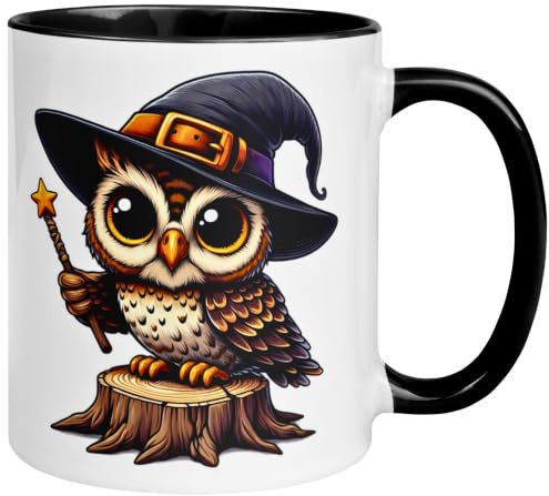 Eulen Geschenk Tasse | Zauberer Eule mit Hut und Zauberstab | Kaffeebecher Zauberei Magier Fantasy Magie
