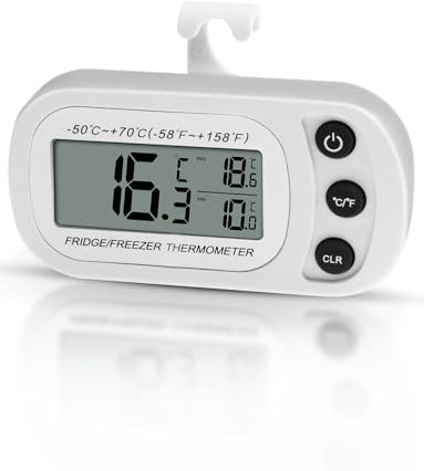Houdian Thermomètre numérique de réfrigérateur - Fonction d'enregistrement maximale/minimale - Étanche - Pour réfrigérateur/congélateur (Blanc)