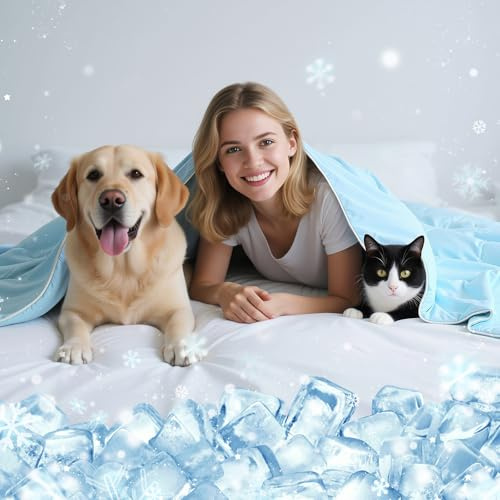 Tivray Kühlende Hundedecke Premium, Q-MAX>0.4, Waschbare Leichte Sommerdecke für Haustiere und Menschen, Selbstkühlende Decke für Katzen, Kühldecke für Heiße Nächte, XL:100 × 127 cm, Blau