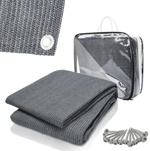 ISOISL Vorzeltteppich, Zeltteppich 300x300cm, Camping Teppich mit 12 Löchern, 13 Heringe und Tragetasche, Markisenteppich rutschfest Atmungsaktiv Waschbare (Grau Blau)