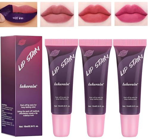3 Farben Peel Off Lip Stain,Lip Tint Peel Off,Lang Anhaltender Lip Tint, Transferfester Matteffekt Für Natürlichen Look, Weiche Textur Für Bequemes Auftragen, Ideal Für Tägliches Make-Up