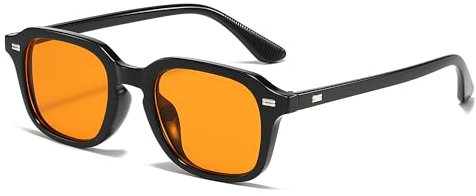 RUNHUIS Retro Quadratische Sonnenbrille, Vintage Rechteck Sonnenbrille für Damen Herren, Klassische Mode Brillen (Schwarz/Orange)