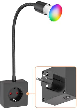 ledscom.de Steckdosenlampe LESCH Leselampe, chrom/schwarz inkl. Smart Home GU10 LED Lampe 5,5W, 473lm