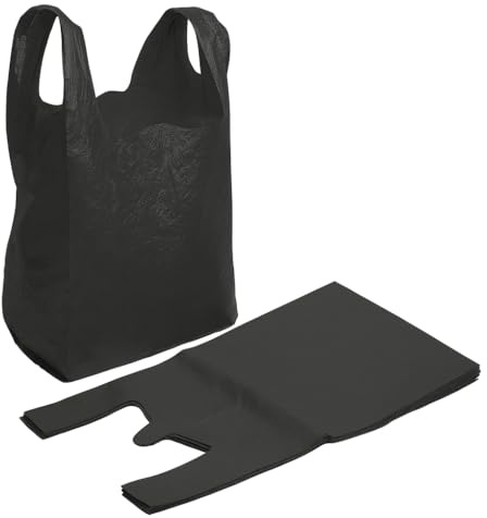 Sabco - 200 11x17x21” Black Vest Carrier bags - Black Carrier Bags | Large Vest Handle Shopping Bag for Retail, Takeaway, Grocery, Market Stalls & Catering (200)
