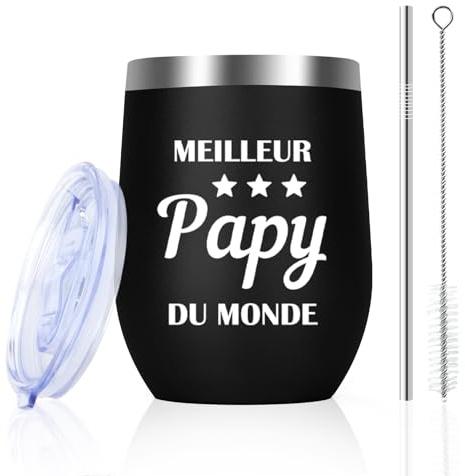 Idee Cadeau Papy Original Cadeaux Anniversaire Papi Grand Pere Verre a Vin | Cadeau Grand Parent Famille Maison Retraite Homme 355ml Tasse à Café En Acier Inoxydable Paques Noël Fête Des Pères