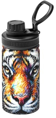 12 oz Stainless Steel Vacuum Water Bottle Portrait Tiger Face Lightweight Sports Flask