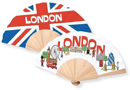 Puckator London Souvenir Folding Hand Fan - Handheld Portable Mobile Turbo Pink Face Manual Crank Silent Fan - Cool Handy Camping Festival Essentials Gadgets - Neck Cooler